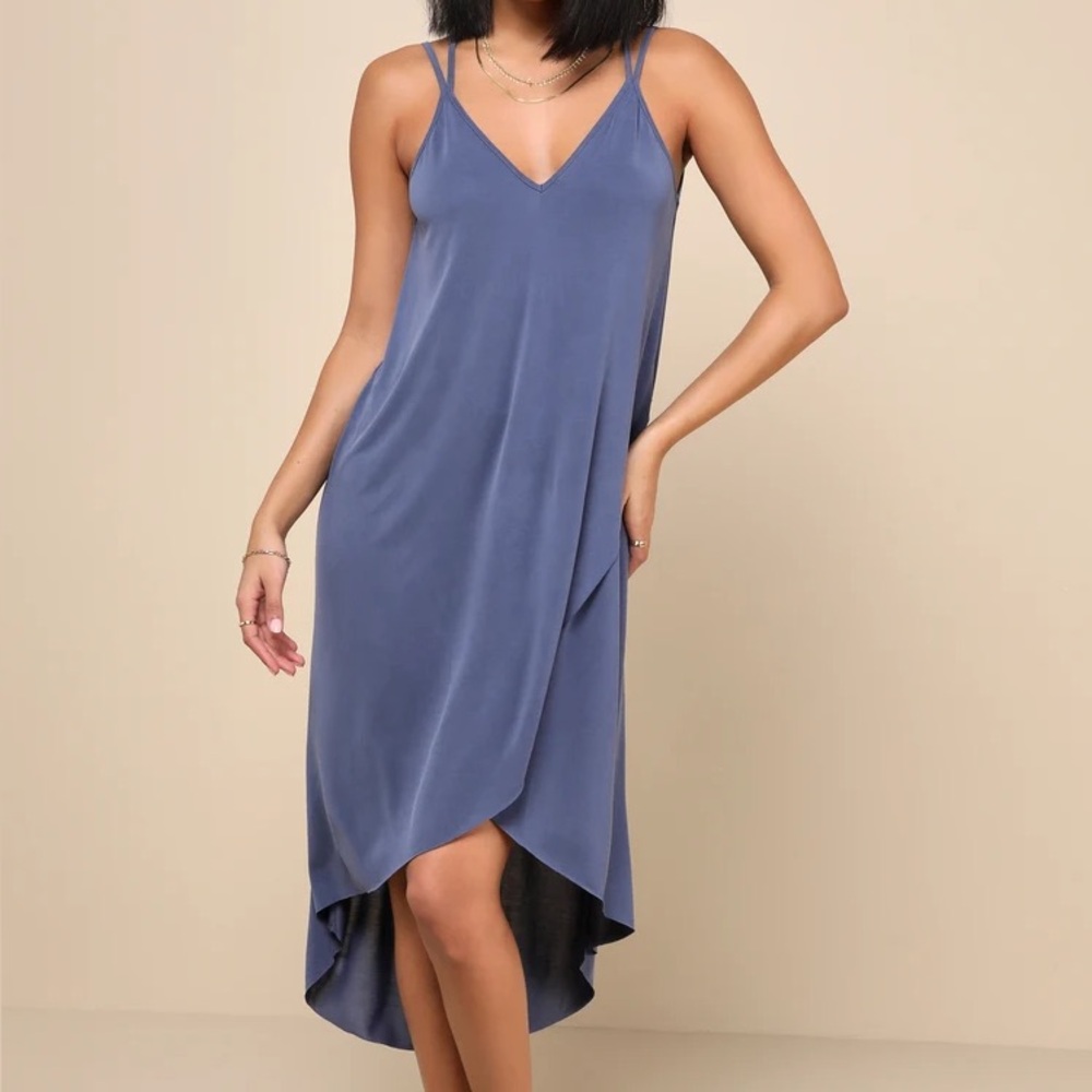 Lulus Mood and Melody Washed Blue High-Low Dress